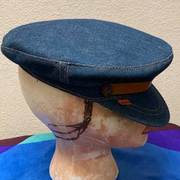 Levi’s Orange Tab Mint Vtg Denim Leather Engineer Beatnik Cap Hat - Picture 5 of 8